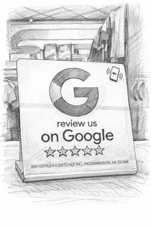 Aufsteller für aktives Bewertungsmarketing.